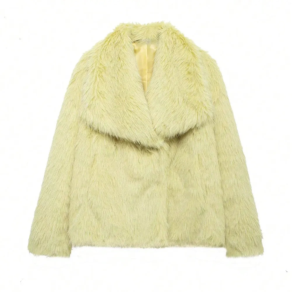 Faux Fur Coat Women’s Winter Jacket – Warm Fluffy Loose Lapel Outerwear