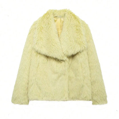 Faux Fur Coat Women’s Winter Jacket – Warm Fluffy Loose Lapel Outerwear