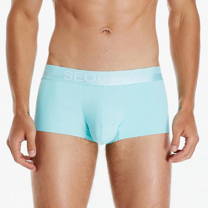 SEOBEAN New Ice Silk Boxers Men Underwear U Convex Pouch Solid Underpants Comfortable Breathable Thin Boxershorts