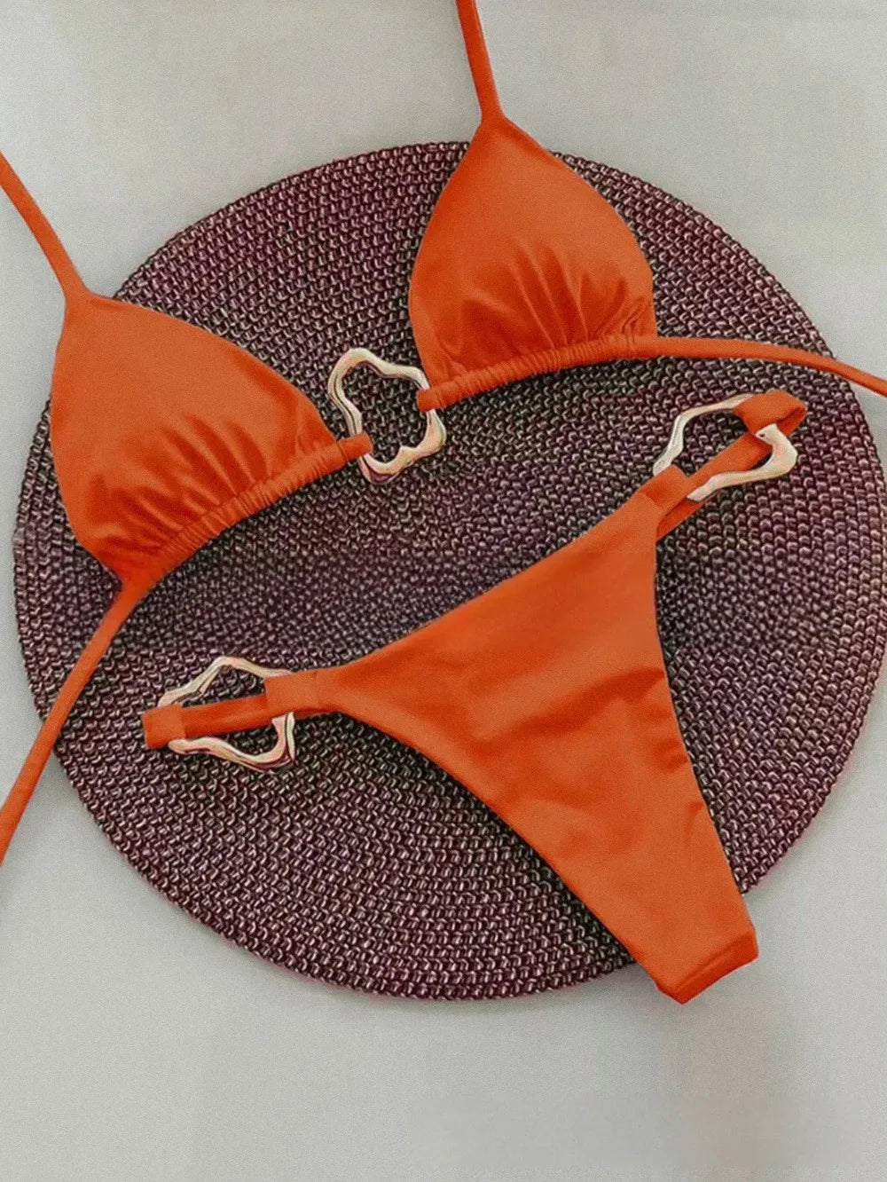 Lace-up Two-Piece Bikini - Solid Color Swimsuit for Women - ZOOMNSTORE