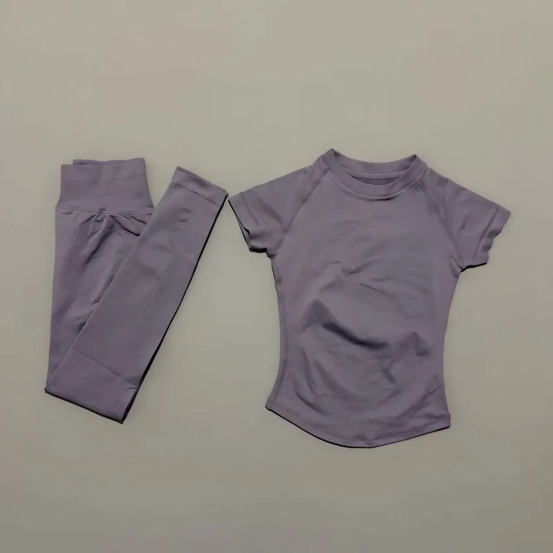 2 Piece Women Solid Color Set Summer Casual Short Sleeve T-Shirt High Waist Long Pants Soft Breathable Tracksuit Daily Outfit