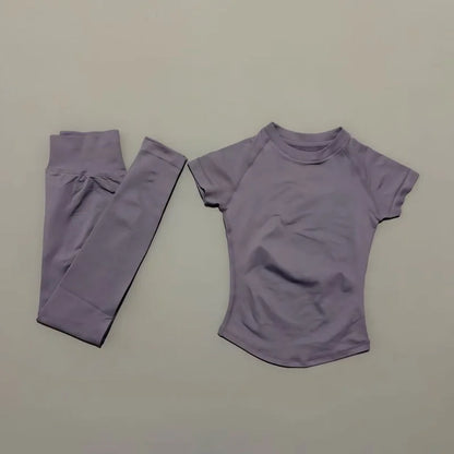 2 Piece Women Solid Color Set Summer Casual Short Sleeve T-Shirt High Waist Long Pants Soft Breathable Tracksuit Daily Outfit