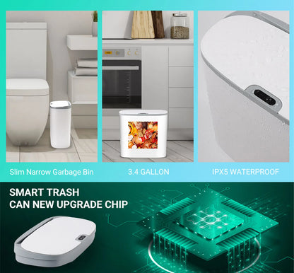 Touchless Motion Sensor Trash Can - Automatic Waterproof Slim Garbage Bin for Bathroom and Kitchen