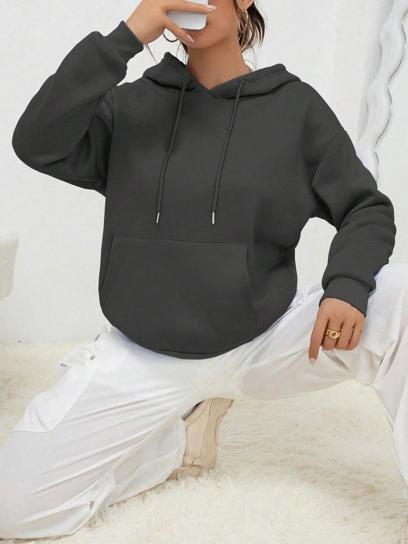 Solid Color Hoody For Female Autumn Fashionable Clothing Casual Fleece Pocket Hoodies Multicolor Unisex Women Streetwear