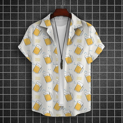 Hawaiian Shirt For Men 3d Beer Printed Short Sleeve Shirts Party Tees Summer Casual Tops Loose Oversized Clothing