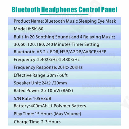 3D Bluetooth-compatible 5.2 Timed Sleep Eye Mask Earphones Headband Built-in White Noise Music With Mic Shading Sleep Headphones