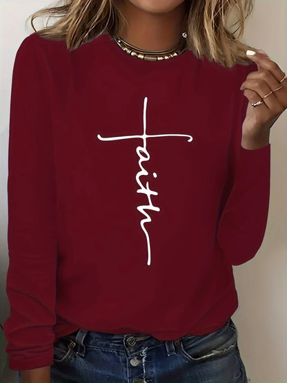 Women's Spring and Autumn 100% Cotton Fashion Casual Loose You Are Enough Printed Round Neck Long Sleeve T-shirt Top