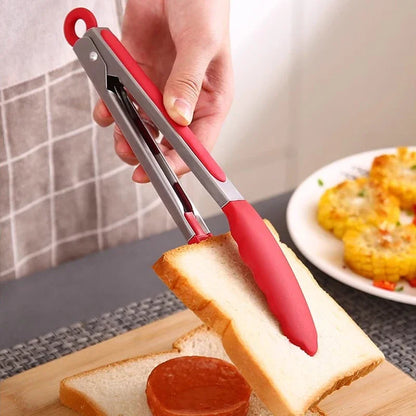 Silicone Kitchen Tongs – Non-Slip Stainless Steel Cooking & BBQ Clamp