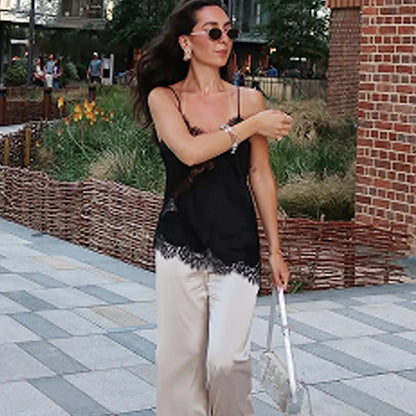 HXAO Asymmetrical Slip Top Women Summer 2025 Y2K Tanks & Camis Lace Black Off Shoulder Top Elegant Sleeveless Backless Camisole