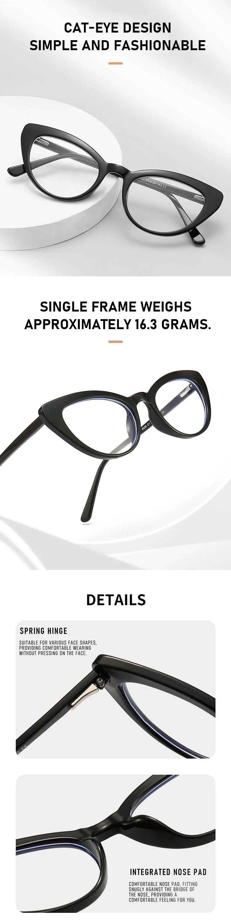 Computer Glasses Women | Anti Glare Cat Eye Reading Glasses With Clear Lenses & Plastic Frame