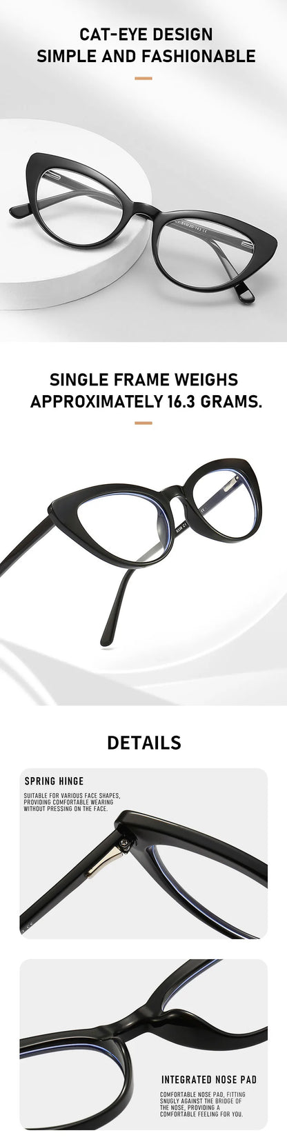Computer Glasses Women | Anti Glare Cat Eye Reading Glasses With Clear Lenses & Plastic Frame
