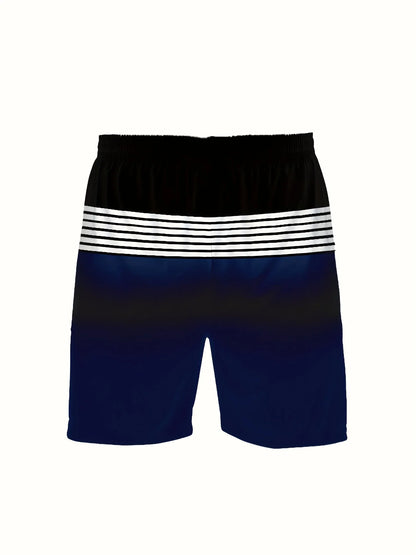 Men's summer breathable and comfortable round neck T-shirt top shorts set with striped pattern print outdoor two-piece set