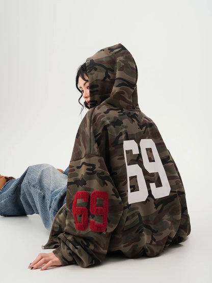 American High Street Camouflage Open Cardigan Hoodie For Men Women Spring Autumn Fashion Couple Zipper Jacket Loose Streetwear