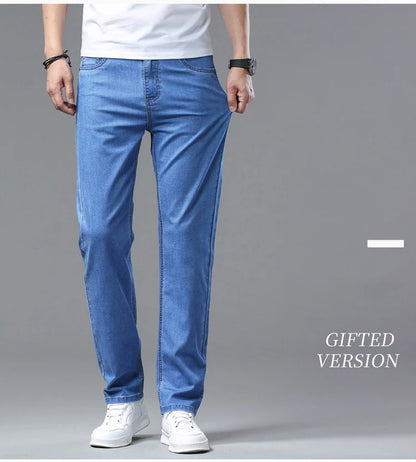 2025 Spring Summer Thin Classic Men's Business Jeans Stretch Trousers Casual Straight Denim Pants  Brand Male Clothing 28-40