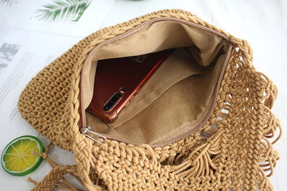Handmade Cotton Crossbody Bag - Vintage Tassel Shoulder Messenger for Women Summer Beach Handbag 2023