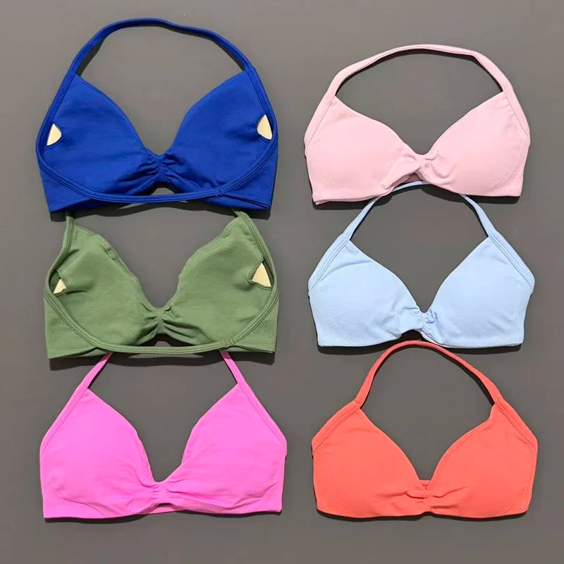 Impact Sports Bra - High Support Strappy Halter Bra With Removable Pads