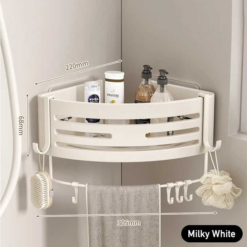 Aluminium Corner Bathroom Shelf - Self-Adhesive Towel Holder No Drill Wall-Mounted Organizer