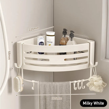Aluminium Corner Bathroom Shelf - Self-Adhesive Towel Holder No Drill Wall-Mounted Organizer