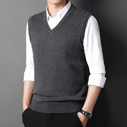 Men's Sweater Vest - Casual Solid Color V-Neck Sleeveless Knit Top for Spring