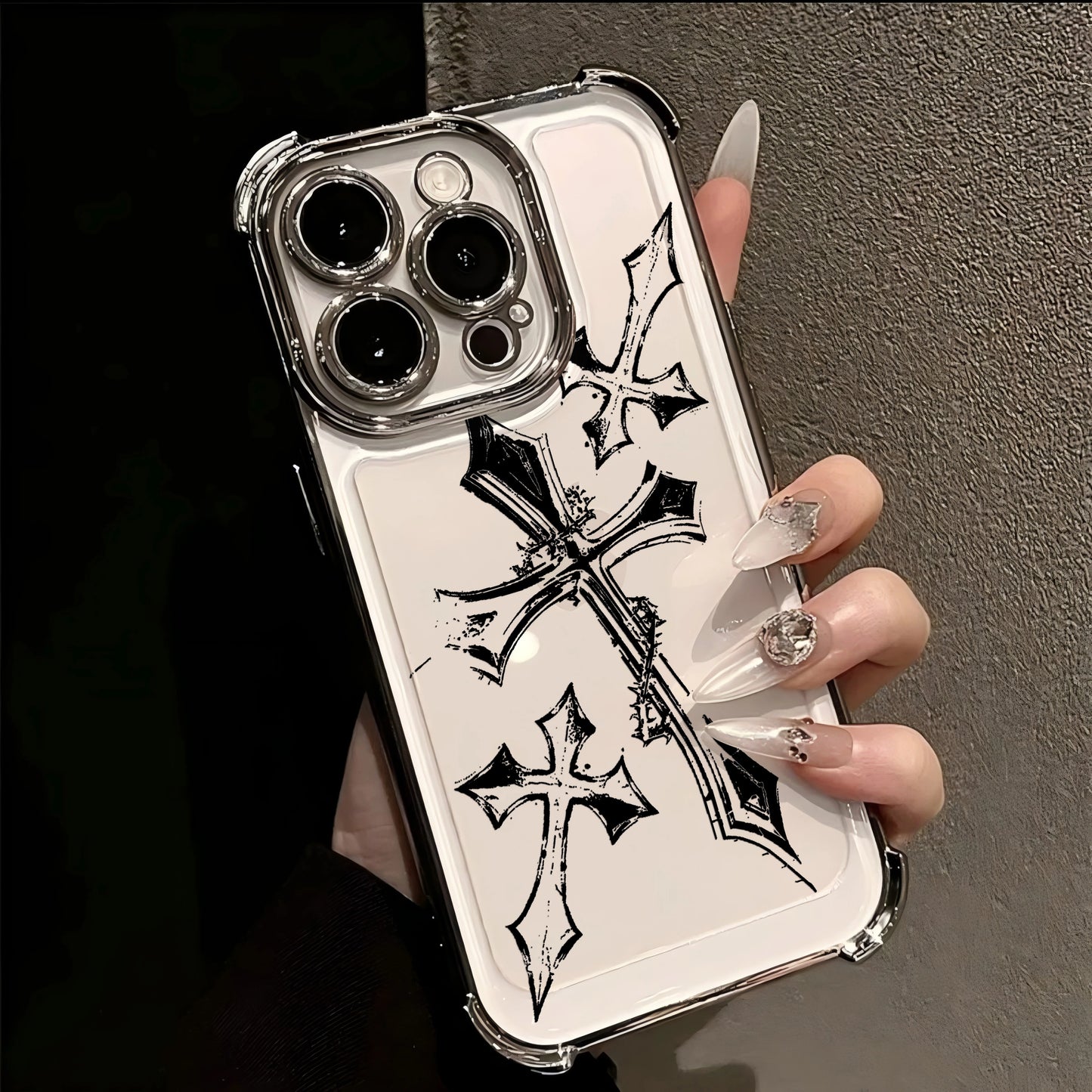 Cool Dark Gothic Cross Mark Line Plating Phone Case For IPhone 17 16e 16 15 14 13 12 11 Pro Max X XR XSMax 7 8 Mini Air Plus