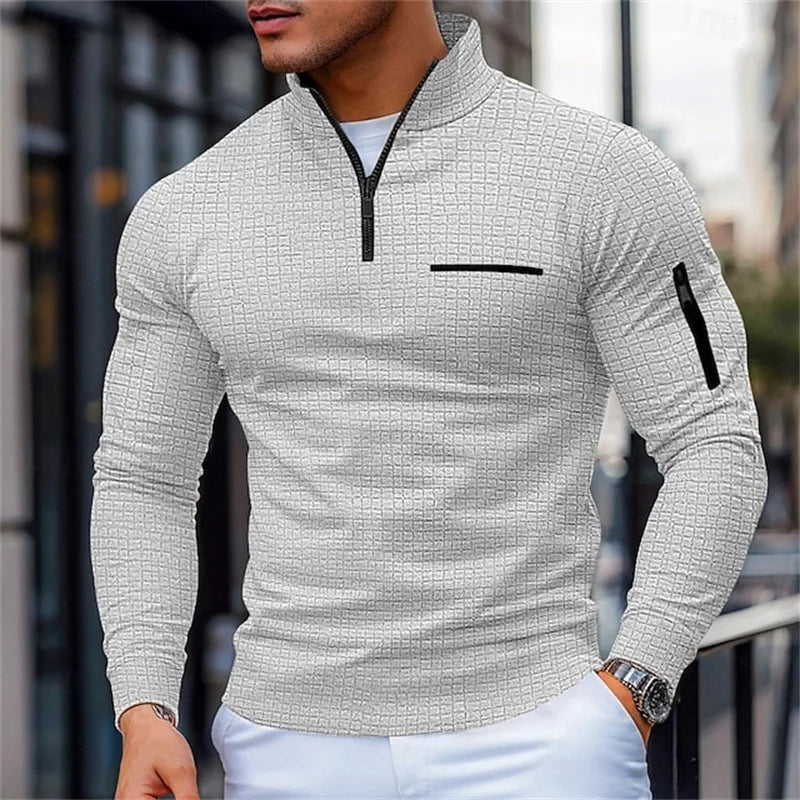 Men's Casual Long-Sleeve Polo Shirt Pullover Sweatshirt Spring and Autumn Outdoor Sports Zipper Men's Shirt Sweatshirt Top
