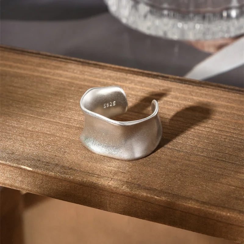 Sterling Silver Rings Adjustable Vintage Hip Hop Couples Silver Bands | Hollow Line Design