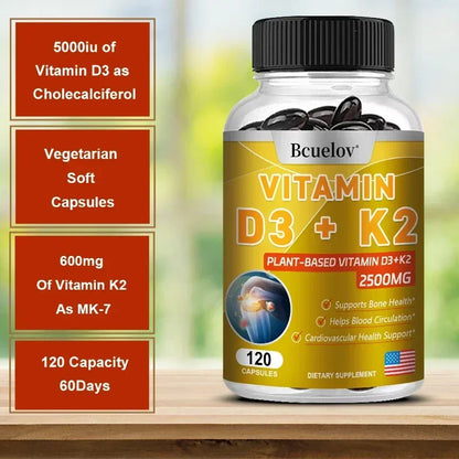 Vitamin D3 + K2 MK-7 - D3 Vitamin Supplement, 2 in 1 Supports Immune, Heart, Joint, Dental & Bone Health - Easily Absorbed