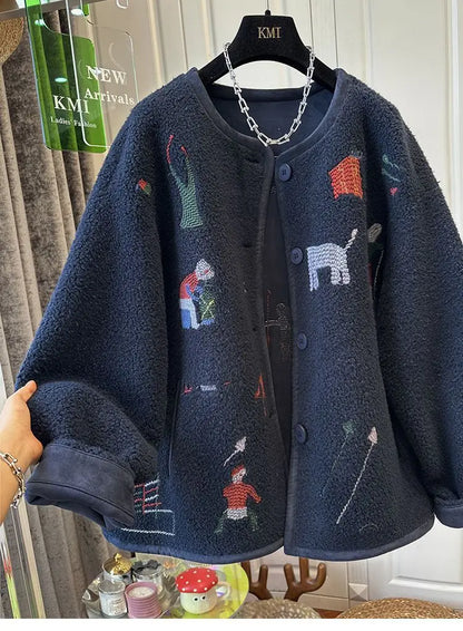 Lamb Wool Coat Women Fleece Sweatshirt Zipper Long Sleeve Jacket Warm Autumn Winter Jacket Loose Korean Fashion Streetwear New