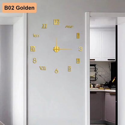 Large 3D Number Wall Clock - DIY Home Decoration for Living Room Bedroom Study Hotel