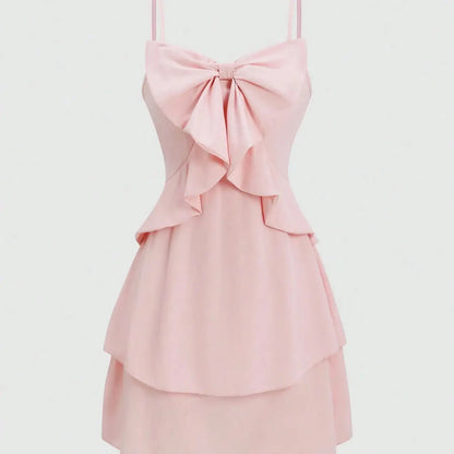 Women's Ruffle Suspender Dress – Three-Layer Bow Strap Dress
