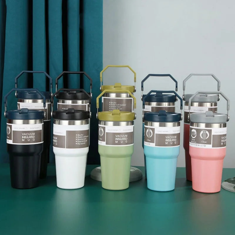 New American Simple Solid Color Stainless Steel Thermos Portable Car Easy To Carry Water Cup Thermal Insulation Cold Ice Cup