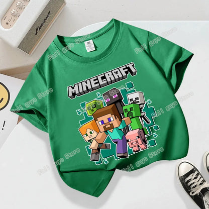 Miner Crafting Pixel Series Child T-Shirt Summer Kids Short Sleeve Tops Hot Game Boys Girls Clothing Cartoon Print Birthday Gift