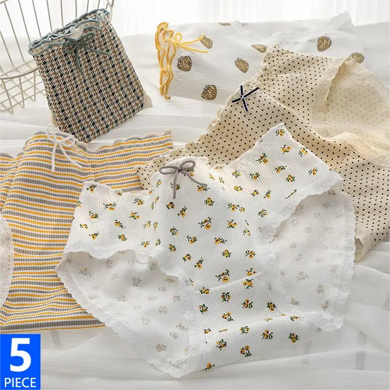 5Pcs M-4XL Cotton Panties Women Underpants Sexy Lingerie for Female Mid Waist Briefs Girls Underwear Plus Size Breathable Pantys