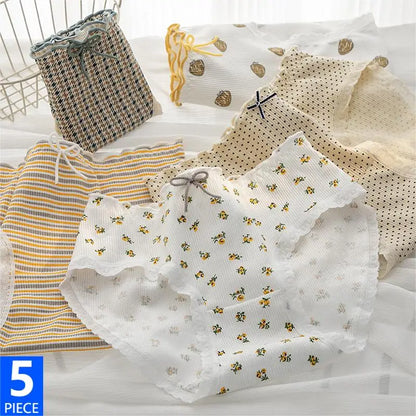 5Pcs M-4XL Cotton Panties Women Underpants Sexy Lingerie for Female Mid Waist Briefs Girls Underwear Plus Size Breathable Pantys