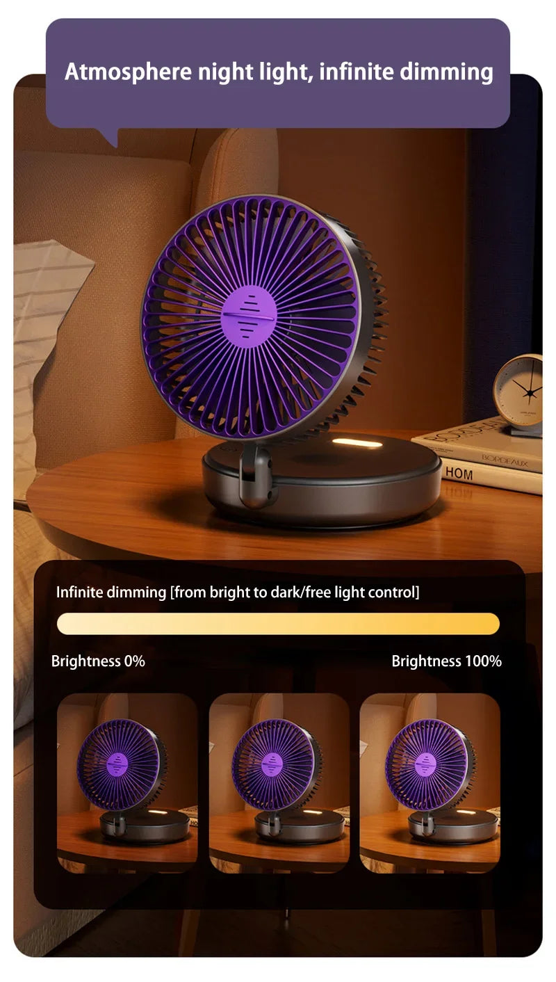 5000mAh 3IN1 Rechargeable Multifunctional Portable Fan Wall Mounted Fan 90° Folding Fan 4 Gears With Warm Night Light New 2025