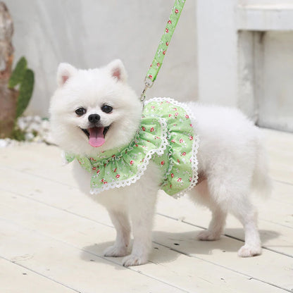 Lace Floral Dog Cat Harness Leash Set For Small Dogs Dress Cute Adjustable Pet Harness Vest Breathable Mesh Running Walking Lead