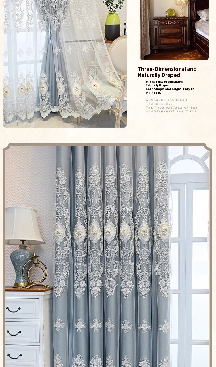 Luxury Embroidered Curtains - Vintage Style Floral Window Drapes With 3D Relief Pattern