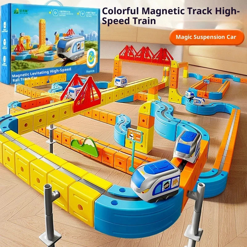 Electric Magnetic Track Train For Kids Montessori Toy Diy Magnetic Construction Tracks Non-Remote Control Model Car Learning Set