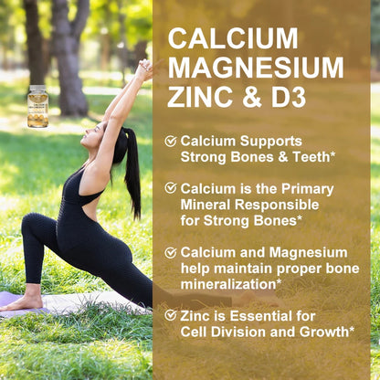 Calcium, Magnesium, Zinc & Vitamin D Capsules - Delicious Bone Health Capsules Supplement for Men, Women & Kids