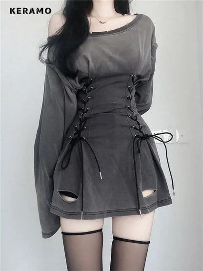 New Fairycore Grunge Goth Corset Dress Women Aesthetic Harajuku Streetwear Bandage Slim Bodycon Dress Y2k 90s Indie Clothes