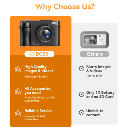 Digital Camera - 16X Optical Zoom Flip Screen Camera with 32GB Micro SD Card for Beginners