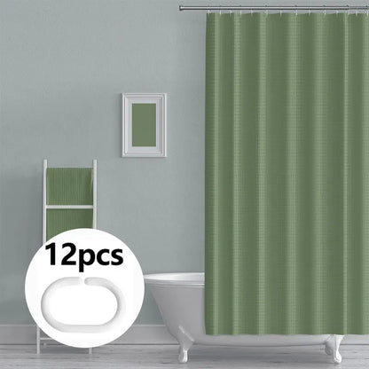 Waterproof Mildew-Proof Shower Curtain Set - Modern Plant Print with 12 Hooks - ZOOMNSTORE