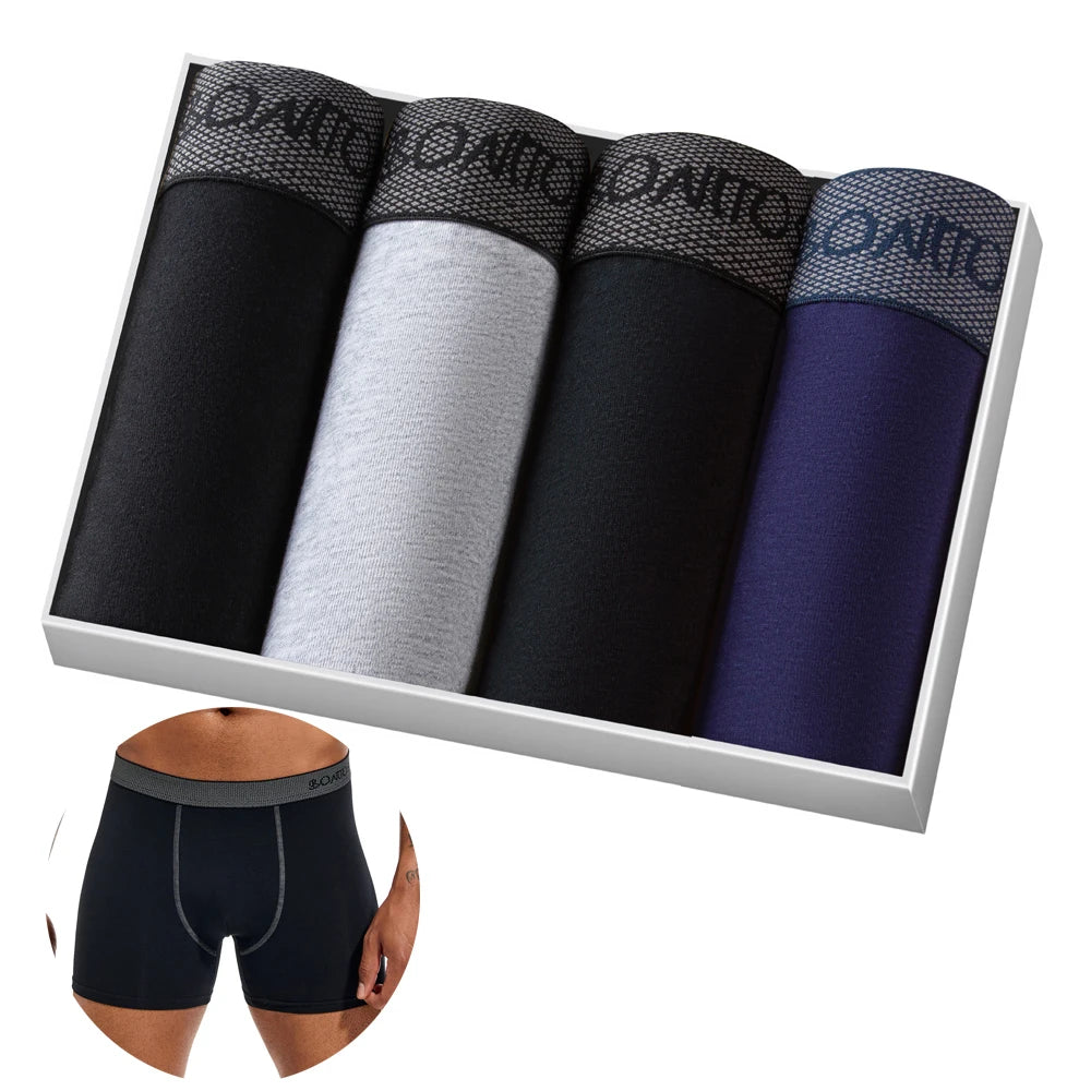 Mens Cotton Boxer Shorts - 4-Pack Underwear Set Soft and Comfortable