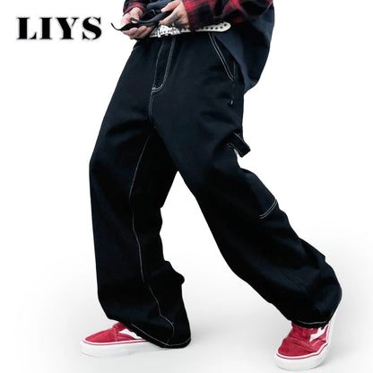 Liys Retro Black Fashion Work Jeans Men Casual Straight-Leg Classic Work Denim Trousers Korean Brand Pant Men's Summer Pants