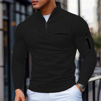 Men's Casual Long-Sleeve Polo Shirt Pullover Sweatshirt Spring and Autumn Outdoor Sports Zipper Men's Shirt Sweatshirt Top