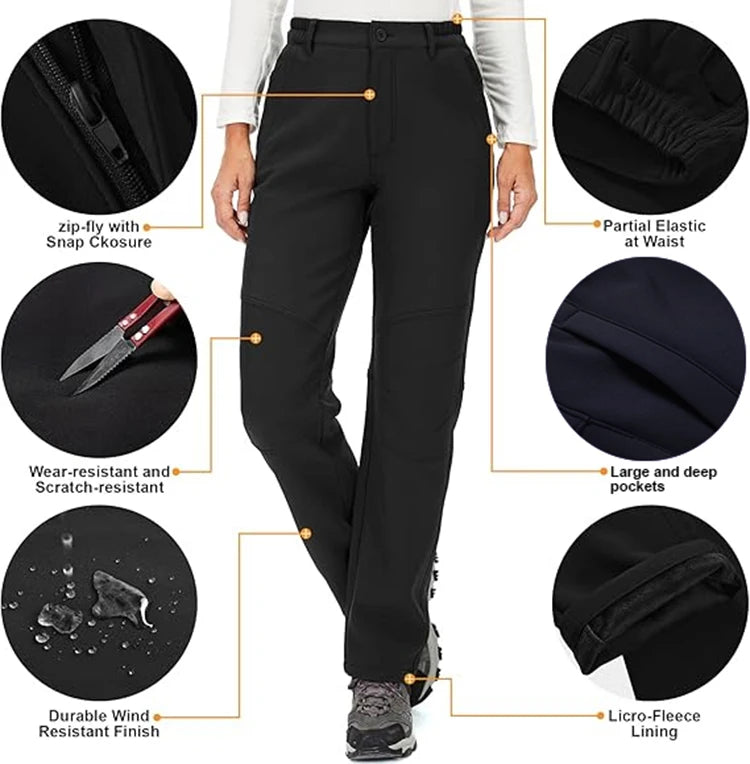 Windproof Thermal Pants for Women, Soft Trousers for Hiking, Camping, Outdoor Sports, Mountain Climbing, Travel, Winter
