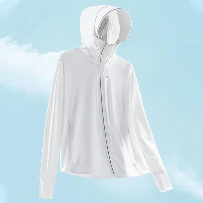Summer sun protective clothing ultra-thin breathable sun protective clothing women's UV-proof large size hooded ice silk skin cl