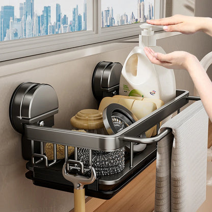 Kitchen Sink Rack - No Drill Suction Cup Storage Rack | Wall Mounted Shelf, Waterproof Metal Organizer