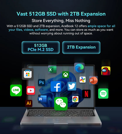 Blackview AceBook Laptop - 16 Inch Windows 11 Notebook, 16GB RAM, 512GB SSD, IPS Display