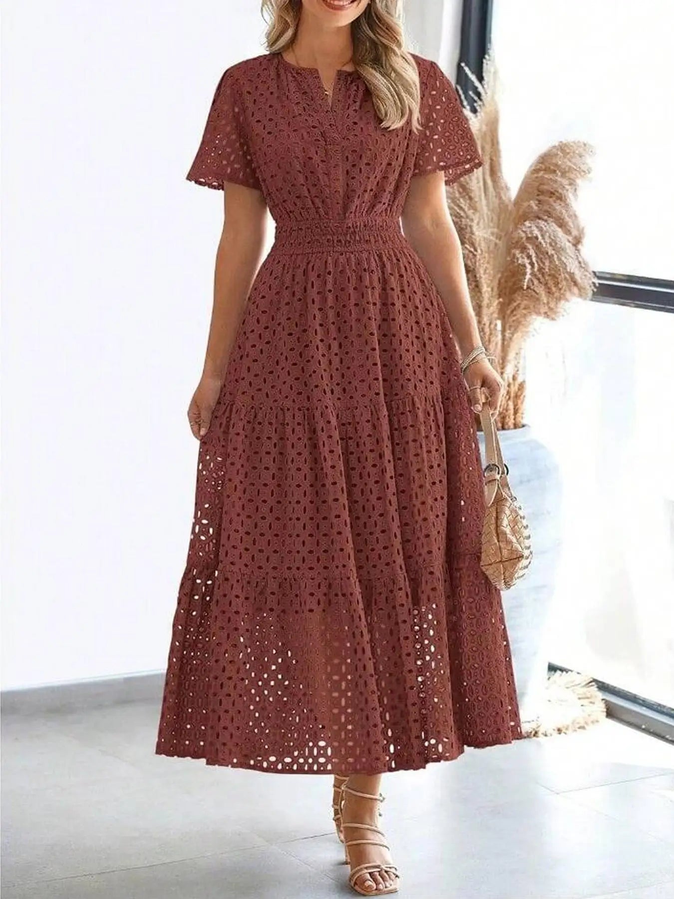 Women’s Marked Midi Dress, Chic Everyday Wear for All Occasions, Elegant Style for Fashion-Forward Ladies